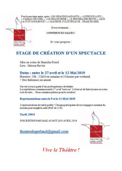 Stage théâtre adultes création d'un spectacle