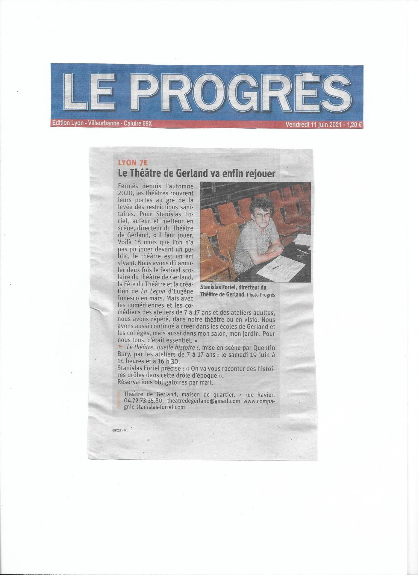 Article progres le theatre de gerland 11 06 2021